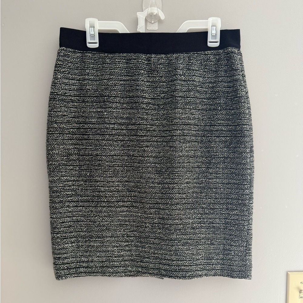 Ann Taylor Womens Skirt 10 Black Ivory Textured Tweed Pencil New Professional